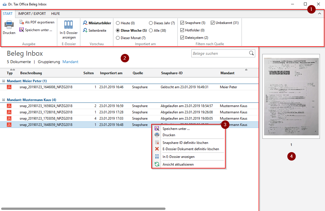 Aufbau der Beleg Inbox